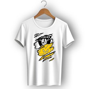 Raiders Logo With Michigan Block M Torn Overlay T-Shirt