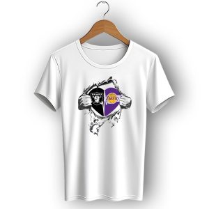 Raiders Los Angeles Lakers Heart Logo Split T-Shirt