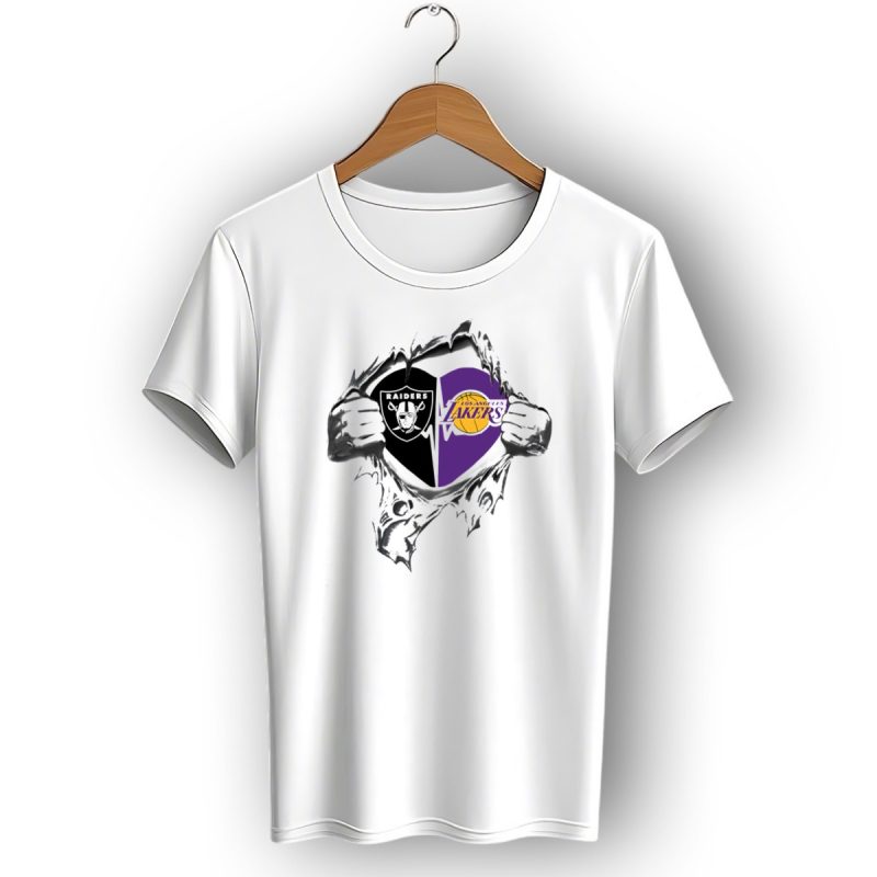 Raiders Los Angeles Lakers Heart Logo Split T Shirt 1 T Shirt 1