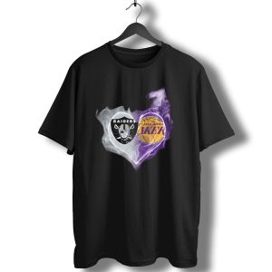 Raiders Los Angeles Lakers Heart Smoky Fusion T-Shirt