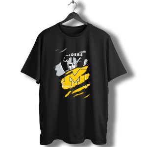 Raiders Oakland Helmet With Michigan Block M Fusion T-Shirt
