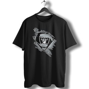 Raiders Shield Emblem With Torn Superhero Suit T-Shirt