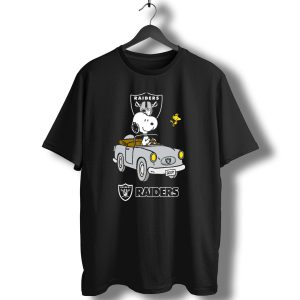 Raiders Snoopy Driving Cartoon With Woodstock And Nfl T-Shirt