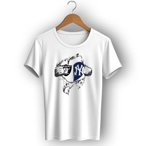 Raiders Yankees Logo Heart Tear T-Shirt
