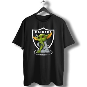 Raiders Yoda Baby Grogu In Hoodie Nfl T-Shirt