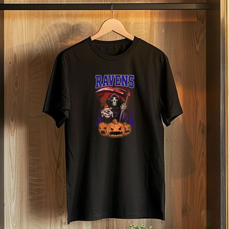 Ravens Reaper With Scythe And Pumpkins Halloween Baltimore Ravens T Shirt 1 T Shirt 1