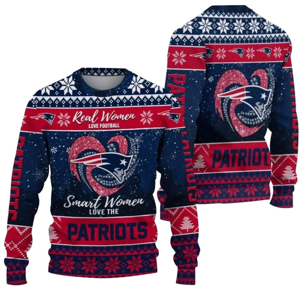 Real Women Love Football Smart Women Love The New England Patriots Ugly Sweater 1