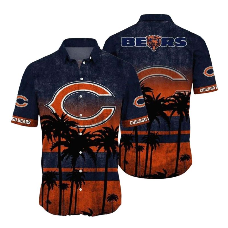 Retro Sunset Chicago Bears Hawaiian Shirt With Palm Trees 1