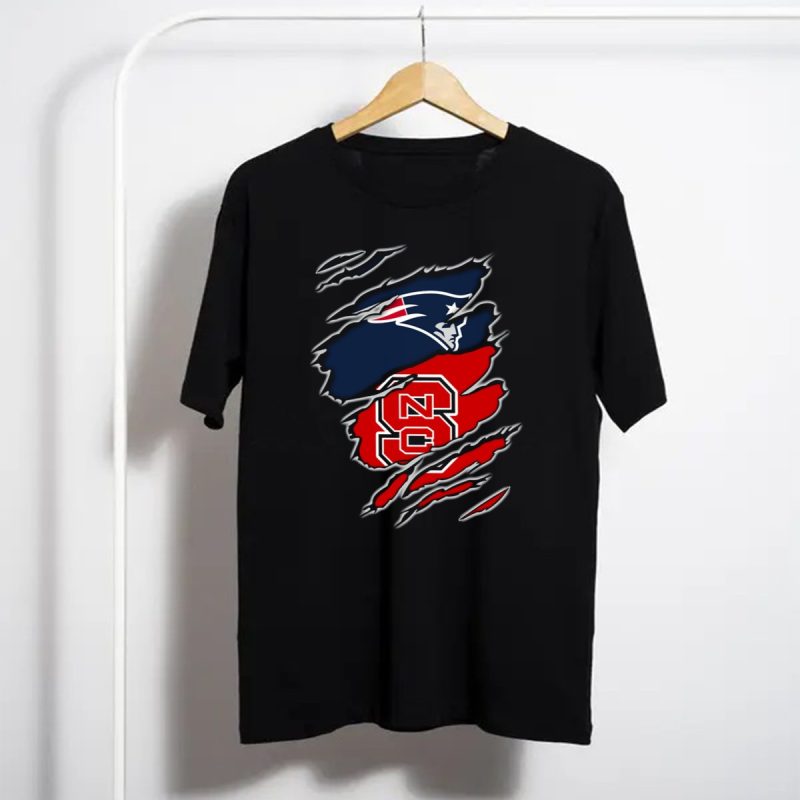 Ripped Design Featuring Patriots Logo And Nc State Wolfpack T Shirt T Shirt 1