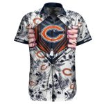 Ripped Skin Chicago Bears Aloha Shirt With Floral Background