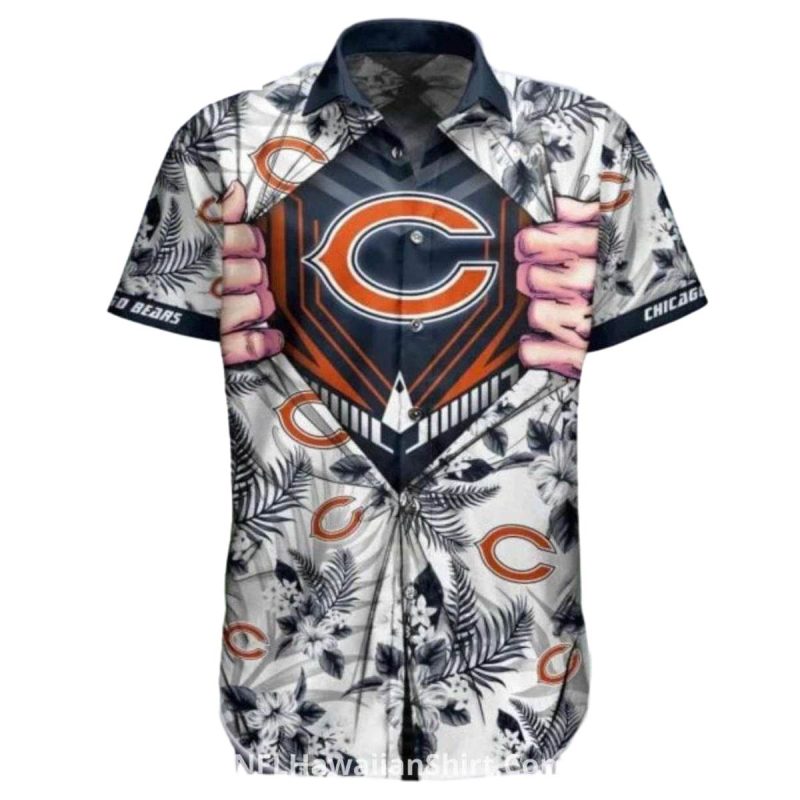 Ripped Skin Chicago Bears Aloha Shirt With Floral Background 1