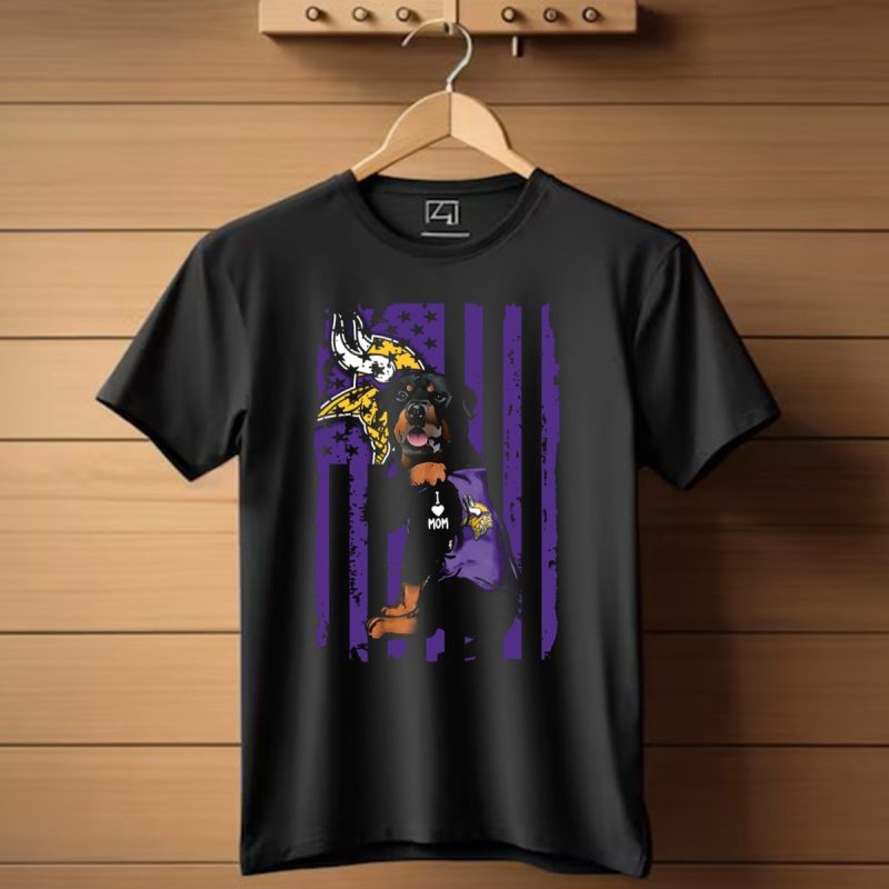 Rottweiler I Love Mom Minnesota Vikings Vikings Logo Flag T Shirt 1 T Shirt 1