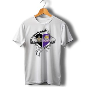 Saints And Lsu Heart Logo Design With Fleur De Lis And Tiger Emblem T Shirt