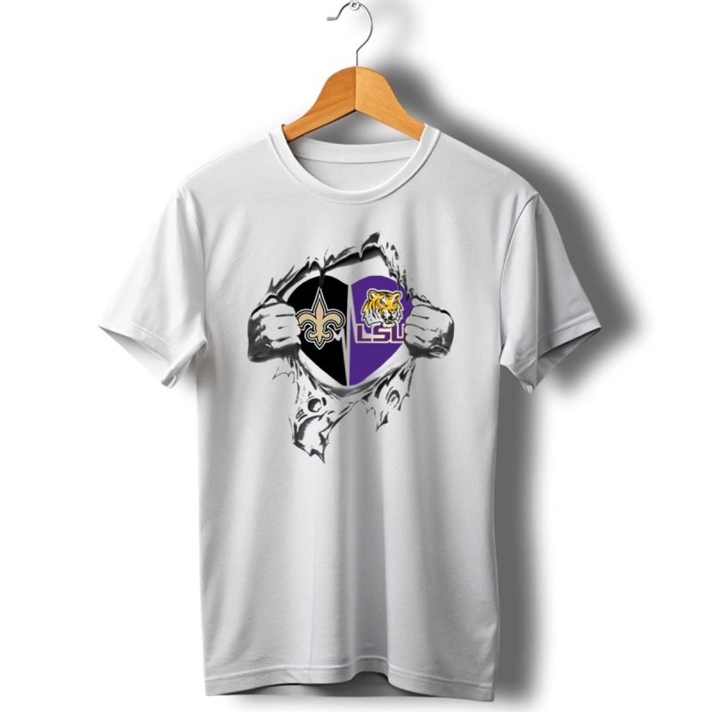 Saints And Lsu Heart Logo Design With Fleur De Lis And Tiger Emblem T Shirt 1 T Shirt 1
