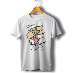 Saints Fleur De Lis And Lsu Tiger Eye Logo Fusion T Shirt