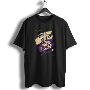 Saints Fleur De Lis And Lsu Tigers Logo Fusion T Shirt