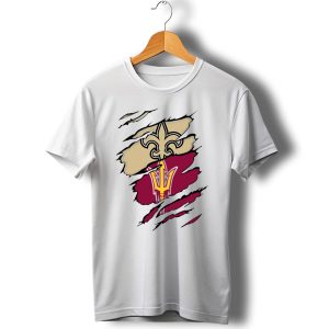 Saints Fleur De Lis Sun Devils Pitchfork Torn T Shirt