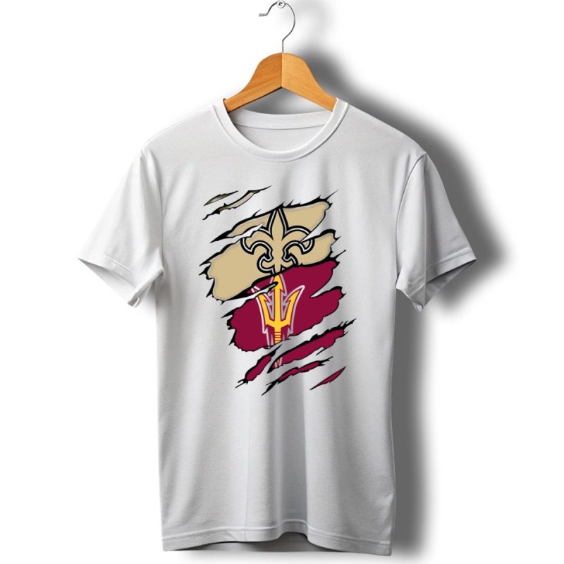 Saints Fleur De Lis Sun Devils Pitchfork Torn T Shirt 1 T Shirt 1