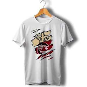Saints Gamecocks Logo Crossover With Fleur De Lis And Fighting Rooster T Shirt