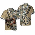 Saints Hawaiian Shirt Football Player And Tropical Leaves
