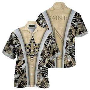 Saints Hawaiian Shirt Gold Fleur de lis Tropical Pattern
