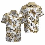 Saints Hawaiian Shirt With Tropical Foliage And Team Emblem
