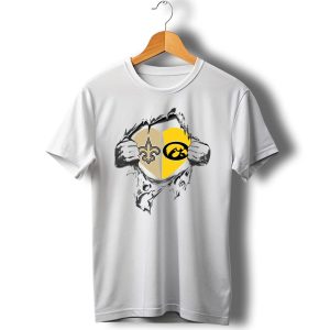 Saints Iowa Heart Split Fleur De Lis And Hawkeye T Shirt
