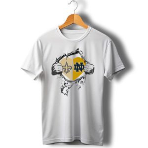 Saints Notre Dame Heart Torn Open Fleur De Lis Nd T Shirt