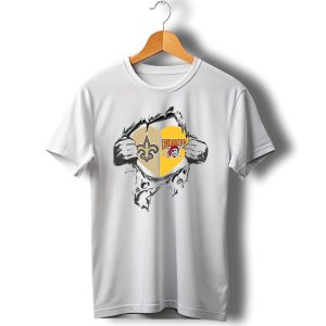 Saints Pirates Heart Split Fleur De Lis And Jolly Roger T Shirt