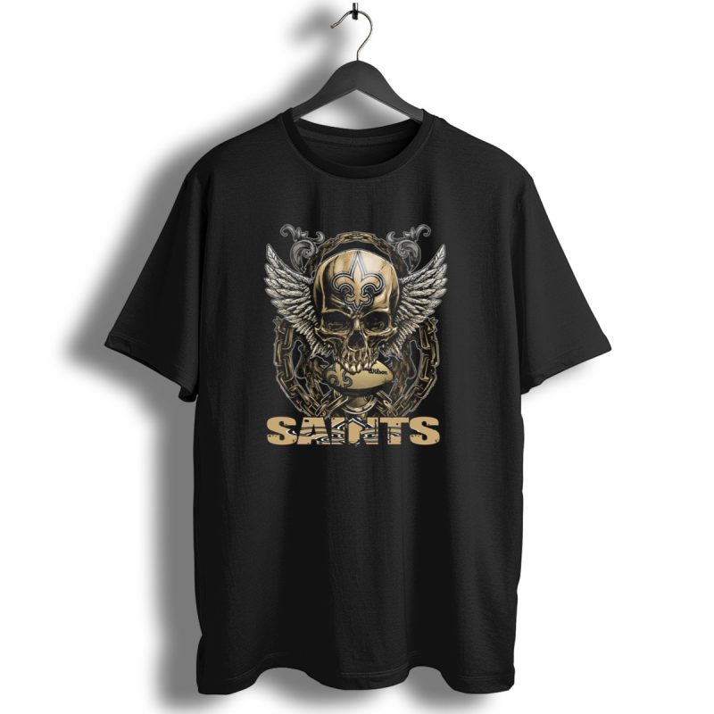 Saints Skullfb Winged Skull With Fleur De Lis And Chains T Shirt 1 T Shirt 1