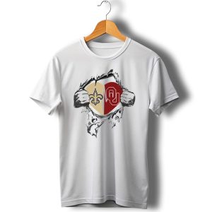 Saints Sooners Heart Torn Open Fleur De Lis Ou T Shirt