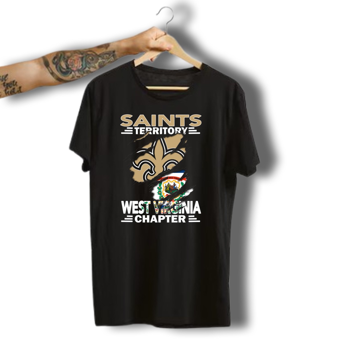 Saints-Territory-Fleur-De-Lis-West-Virginia-Chapter-Flag-T-Shirt-1_t-shirt-3_4