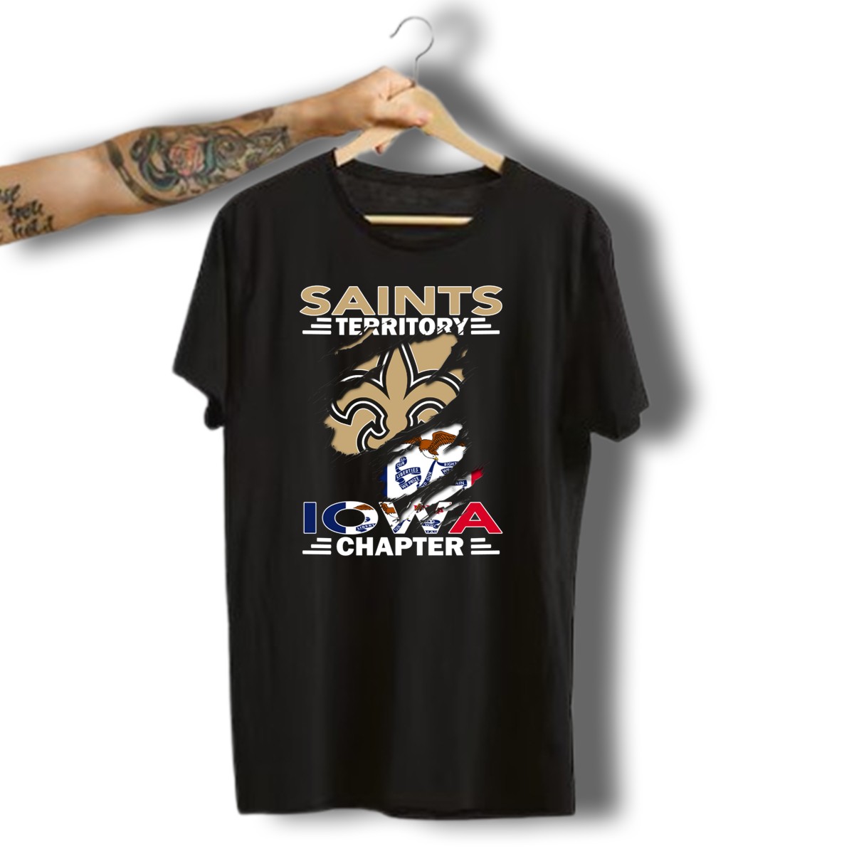 Saints-Territory-Iowa-Chapter-Fleur-De-Lis-Emblem-And-State-Flag-Fusion-T-Shirt-1_t-shirt-3_4
