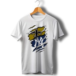 Saints Yankees Fleur De Lis And Interlocking Ny Symbol Torn T Shirt