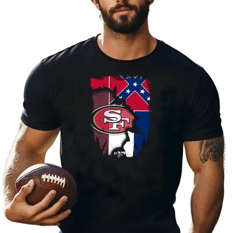 San Francisco 49Ers Logo With Mississippi Flag Background T Shirt T Shirt 1