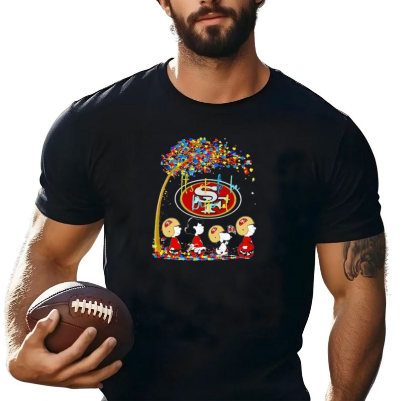 San Francisco 49Ers Peanuts Characters Its Ok To Be Different Autism Fall T Shirt T Shirt 1