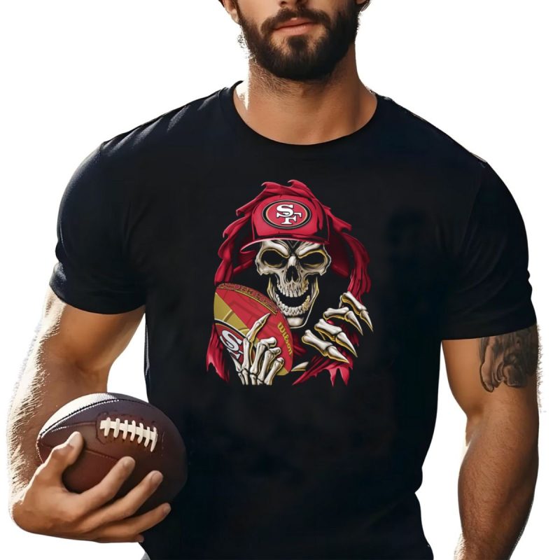 San Francisco 49Ers Skull Holding Football With Sf Cap T Shirt T Shirt 1