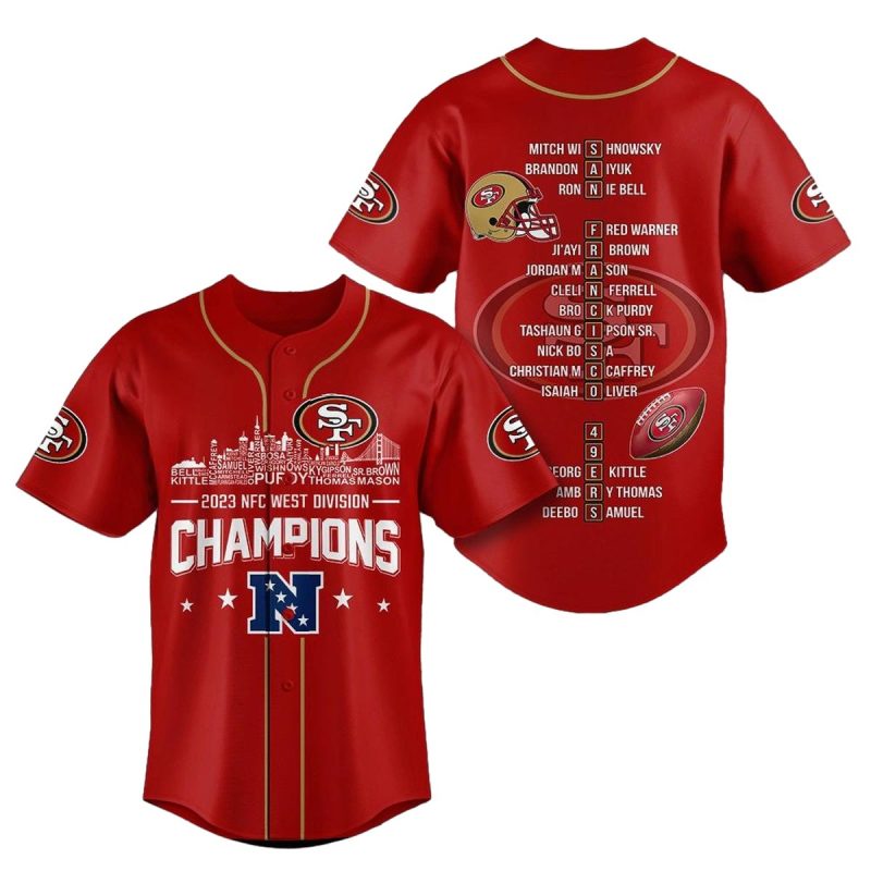 San Francisco 49Ers 2023 Nfc West Division Champions Red Baseball Jersey 1