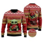 San Francisco 49ers And Baby Yoda Hug Ball Christmas Ugly Sweater
