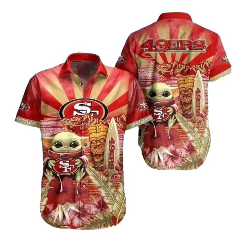 San Francisco 49Ers Baby Yoda Tiki Totem Surfing Hawaiian Shirt 1