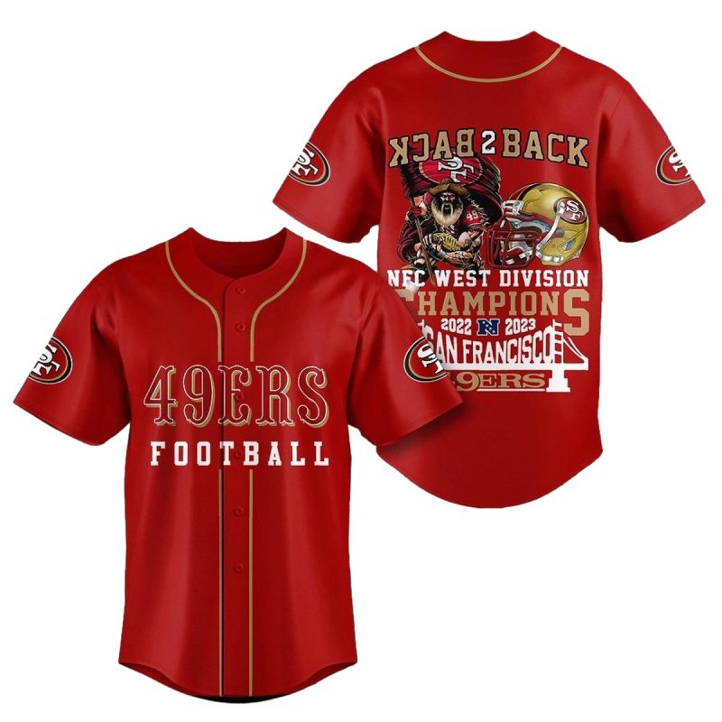 San Francisco 49Ers Back 2 Back Red Baseball Jersey 1