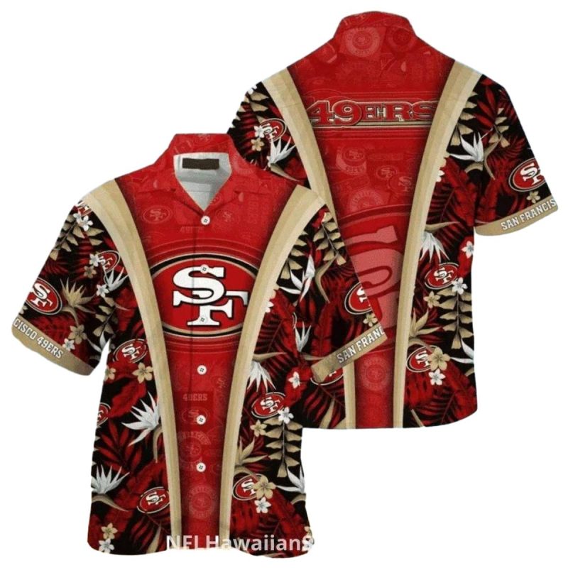 San Francisco 49Ers Big Logo Gold And Red Floral Accent Hawaiian Shirt 1