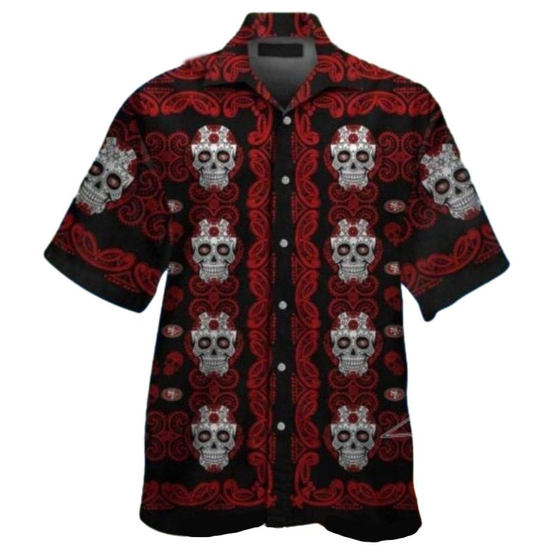 San Francisco 49Ers Black And Red Skull Pattern Hawaiian Shirt 1
