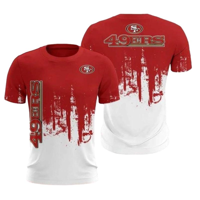 San Francisco 49Ers Brush Red And White Aop T Shirt 1