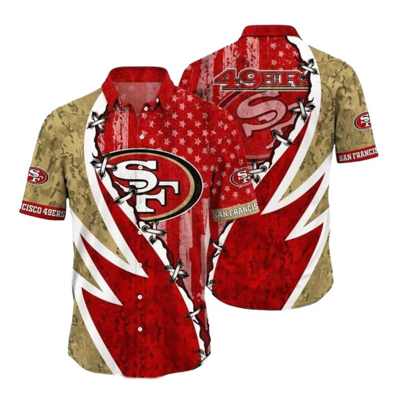 San Francisco 49Ers Camo And Star Stripes Hawaiian Shirt 1