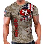 San Francisco 49ers Camo Us Flag AOP T-Shirt