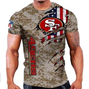 San Francisco 49ers Camo Us Flag AOP T-Shirt