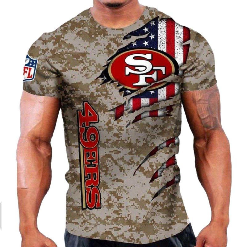 San Francisco 49Ers Camo Us Flag Aop T Shirt 1