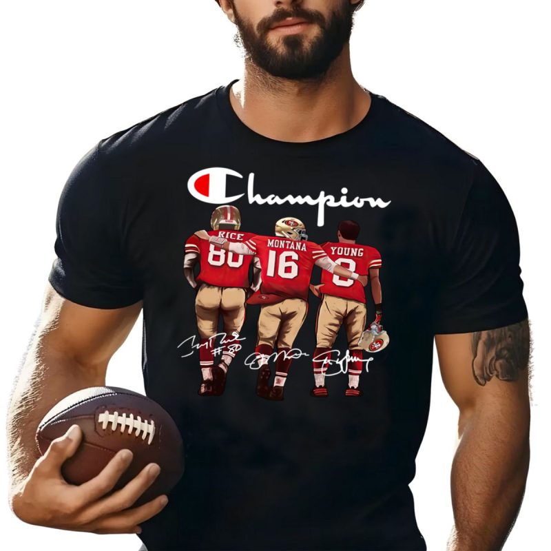 San Francisco 49Ers Champion Jerry Rice Joe Montana And Steve Young Signatures Shirt T Shirt 1 1