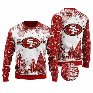 San Francisco 49ers Christmas Tree Chistmas White And Red Ugly Sweater